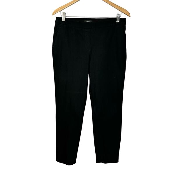 Theory Women's Thaniel Appoach Cropped Slim Pant Black Pull-on Sz 8 - Picture 2 of 9